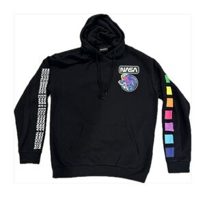😎 Men's Chemistry Brand Black NASA hoodie with holographic hyper space patch
